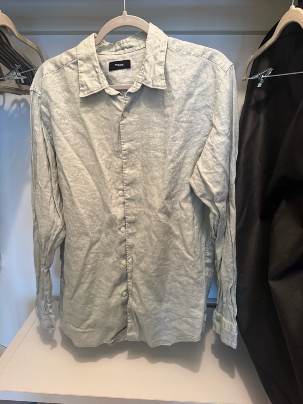 Theory Men's Pale Green Button-Up Linen Shirt